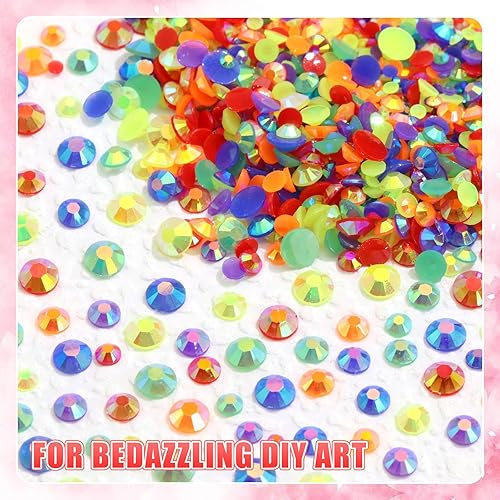 Miniatura 6 de BELICEY 24000 diamantes de imitación arcoíris para uñas, cuentas redondas de cristal de resina con parte trasera plana, gemas de varios tamaños,