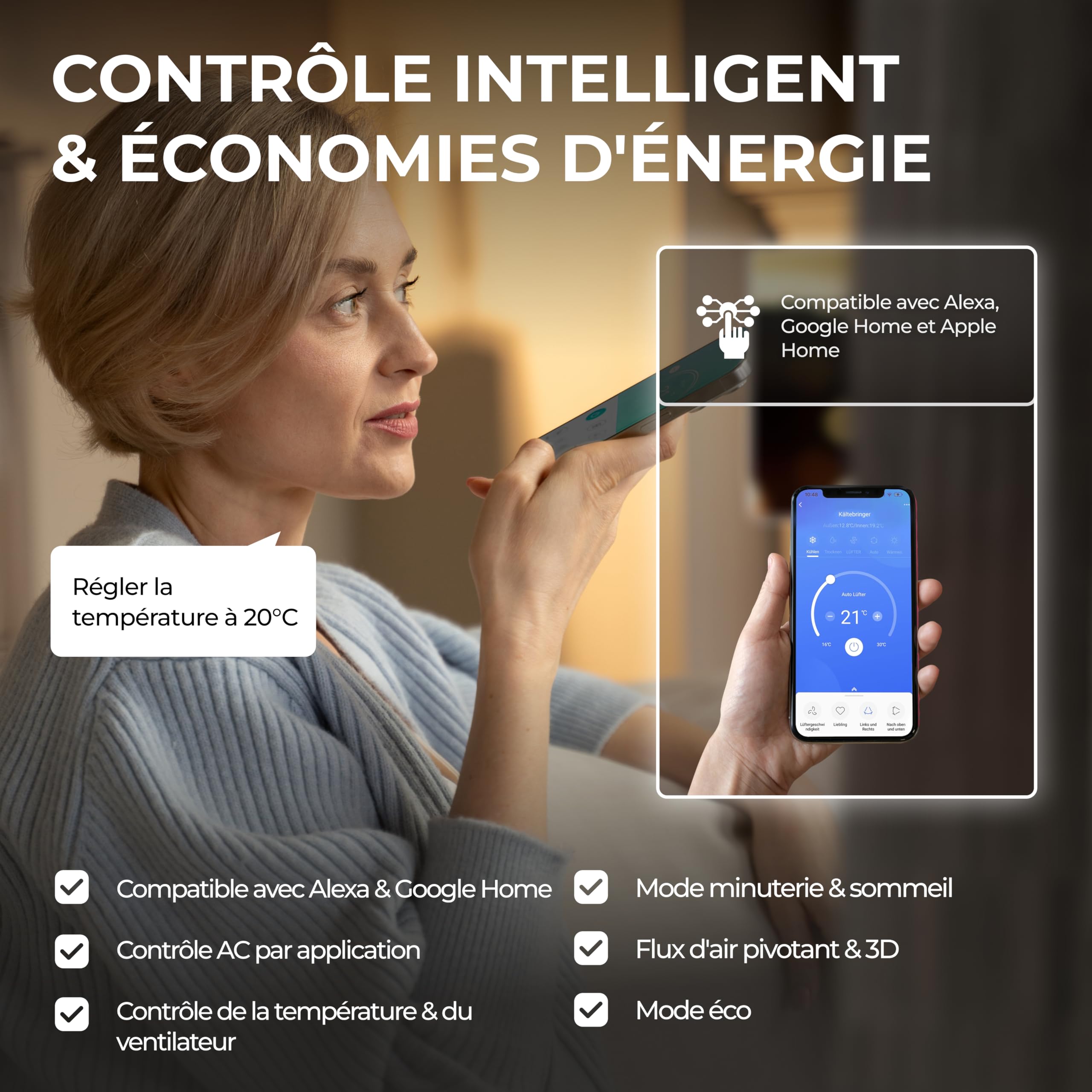 Kältebringer Climatiseur Split Réversible, 12000 BTU/h (3,5 kW) Wi-Fi/Application, Refroidissement A++ / Chauffage A+, Réfrigérant R32, Très Silencieux, Avec Support Mural Inclus