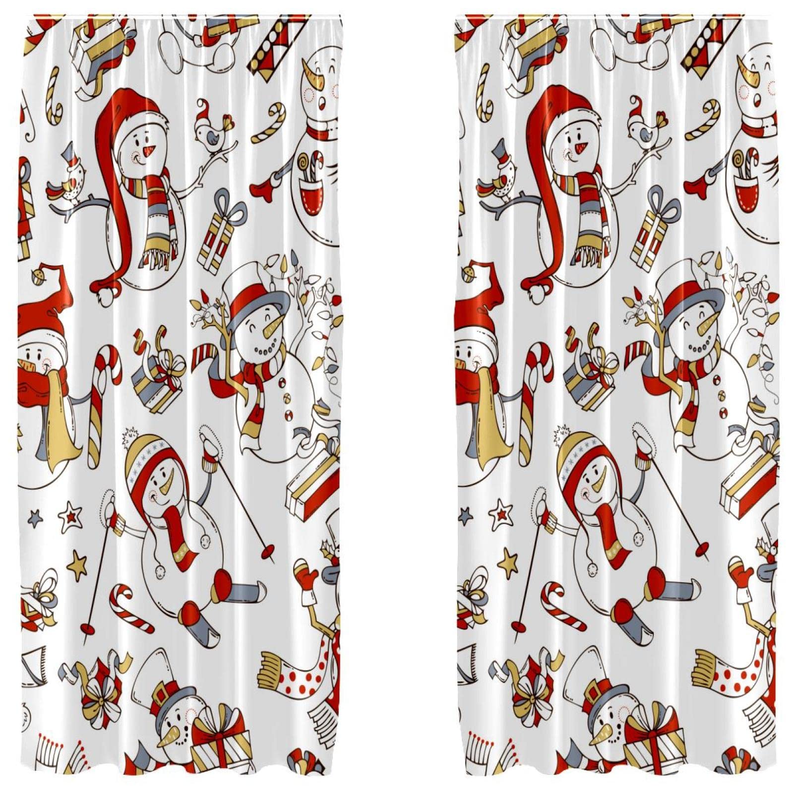 Cortinas navideñas de muñeco de nieve de 55 x 84 pulgadas