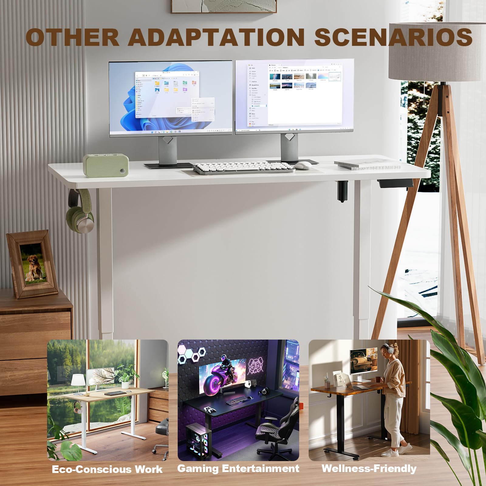 Veken 55 Inch Large Electric Standing Desk Sit to Stand Up Heights Adjustable Work Home Office Computer Table — view 6