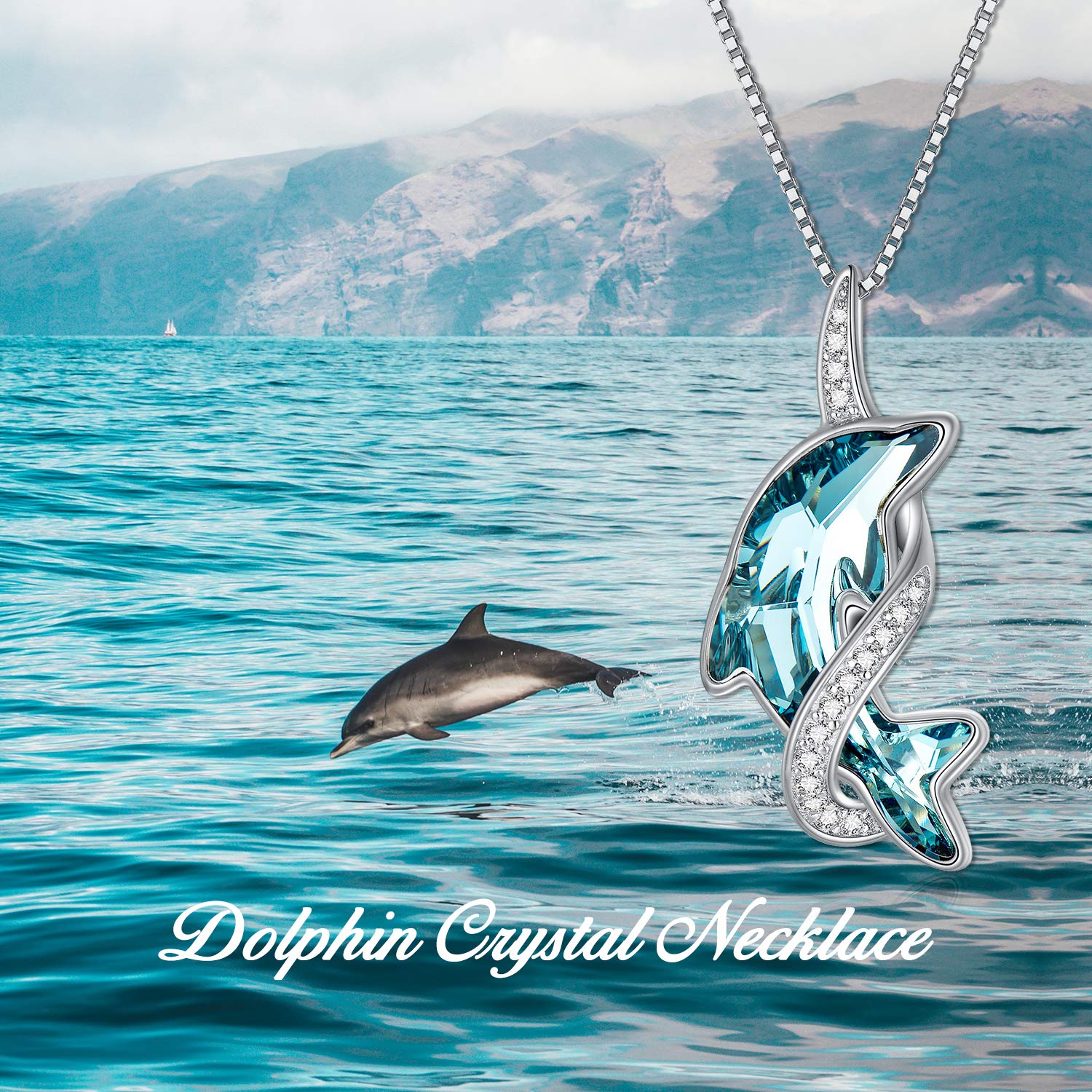 TOUPOP s925 Sterling Silver Dolphins/Sea Turtle Necklace for Women Crystal Pendant Ocean Jewelry Birthday Gifts for Lady Mother Sister Girls Dolphins Lover