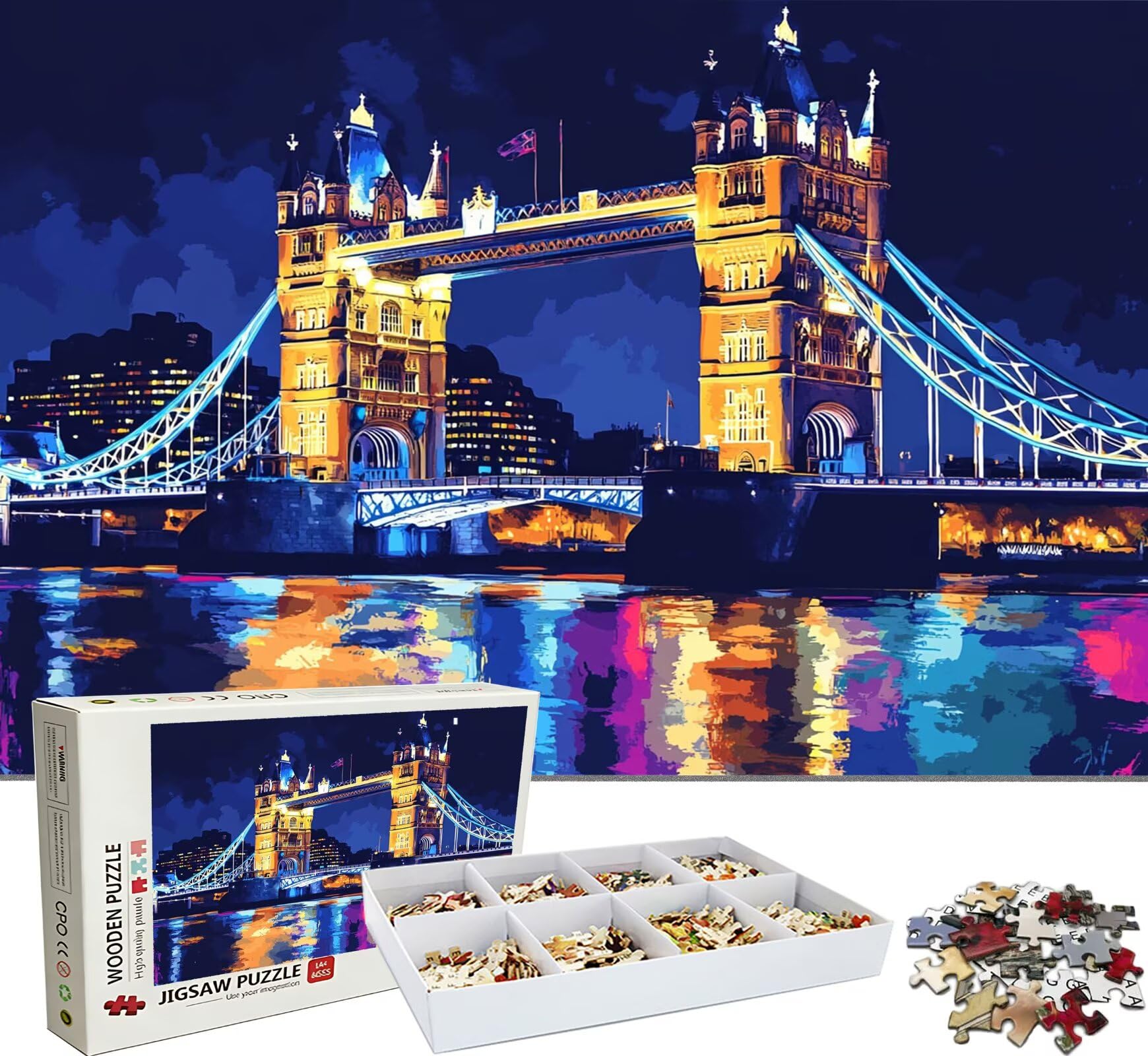Puzzle 4000 elementów, niemożliwe puzzle dorośli 141,5 x 87,5 cm, druk w wysokiej rozdzielczości, gry edukacyjne, drewniane puzzle antystresowe dla całej rodziny, dekoracje ścienne, London Tower