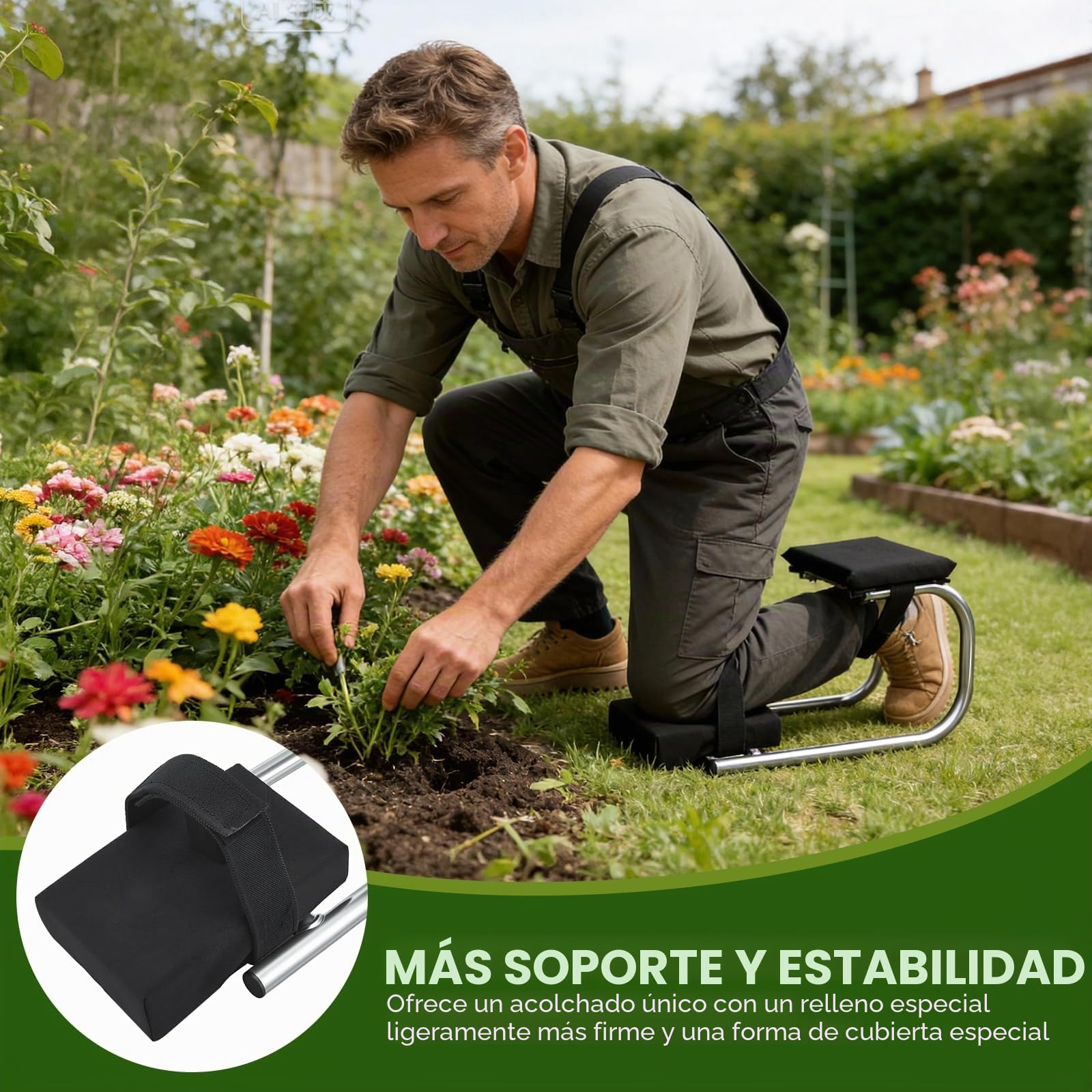 Banco de rodillas alu estable con rodilleras & asiento para jardinería – Asiento ergonómico para suelo y mantenimiento, para altura ca. 160–195 cm, ideal jardín, construcción, bricolaje.