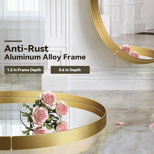 Miniatura 6 de Brightify Espejo ovalado dorado para baño, 26 x 38 pulgadas, espejo ovalado de tocador, marco de metal dorado, espejo de pared moderno para