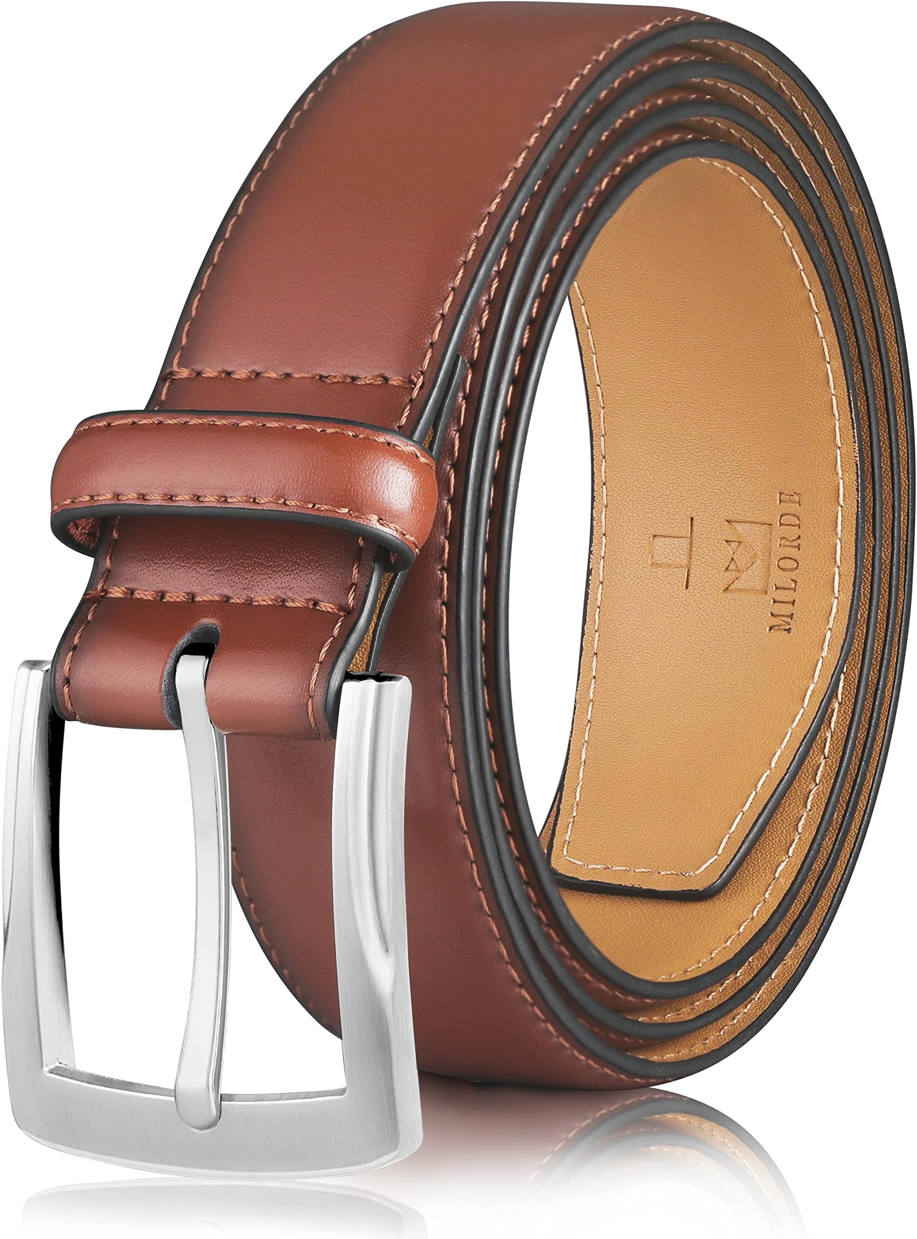 MILORDE Men's Genuine Leather Dress Belt, Handmade, 100% Cow Leather, Fashion & Classic Designs for Work Business and Casual