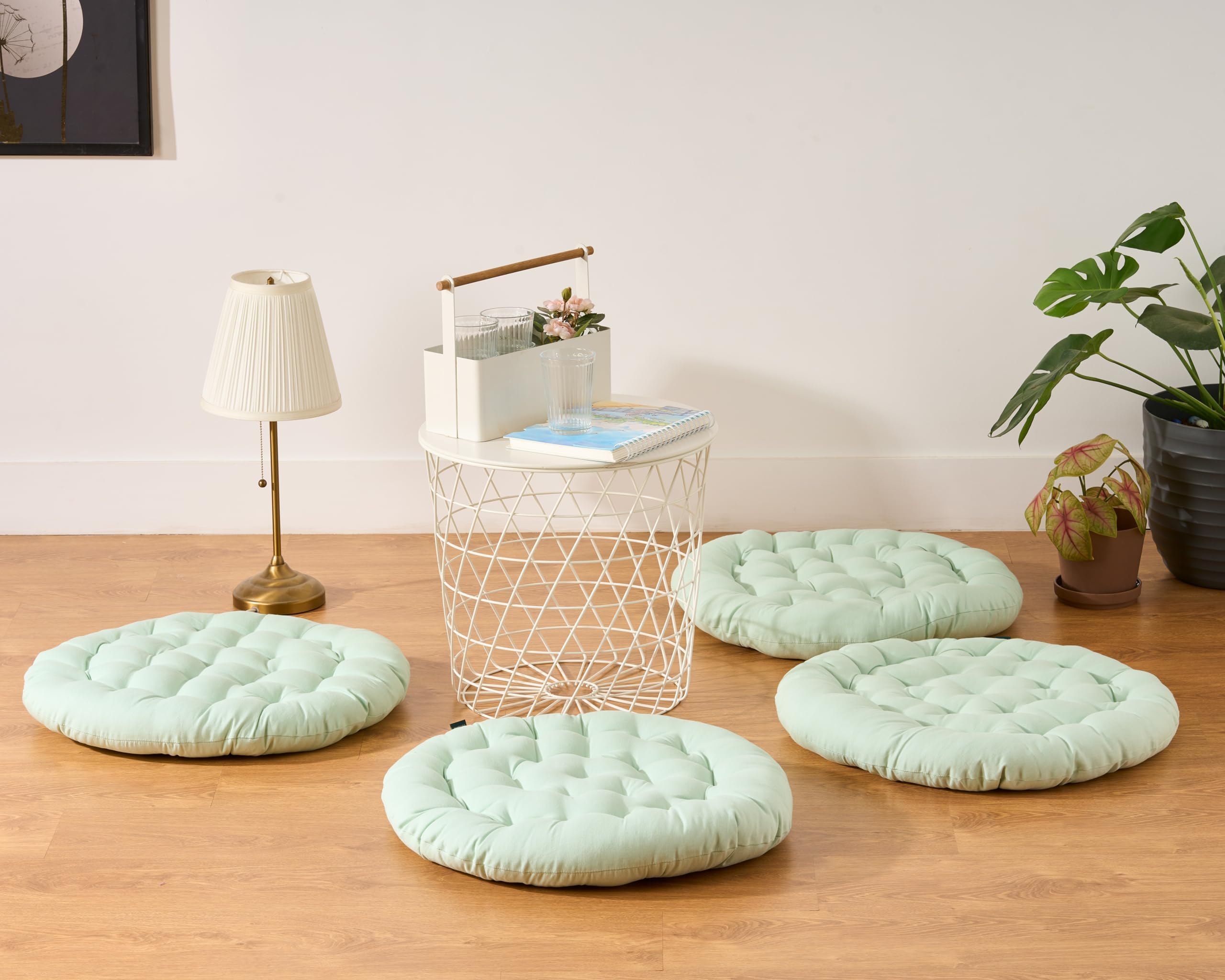 SKANDA FAB Premium Cotton Floor Seating Cushion | Luxurious Comfort & Microfiber Fill 60X60 CM Large Size for Meditation | Floor Cushions | Pooja | Living Room | Pets | Outdoor Sage Green Pack of 4