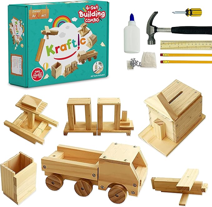 Amazon.com: Kraftic Woodworking Building Kit for Kids and Adults, with 6 Educational Arts and ...