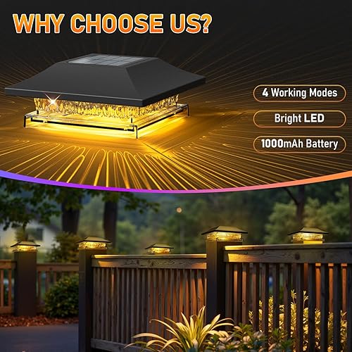 Miniatura 4 de Viewsun Paquete de 2 luces solares para postes de puerta, tapa de alimentación solar para valla al aire libre con 4 modos de iluminación, luz