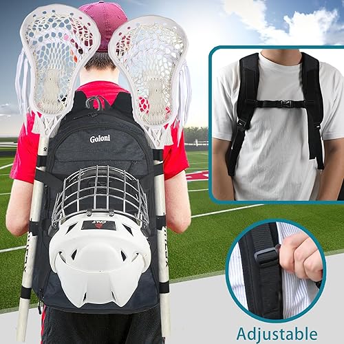 Miniatura 6 de Large Lacrosse Equipment Backpack with Two Sticks holder and Separate Cleats Compartment Field Hockey Bag