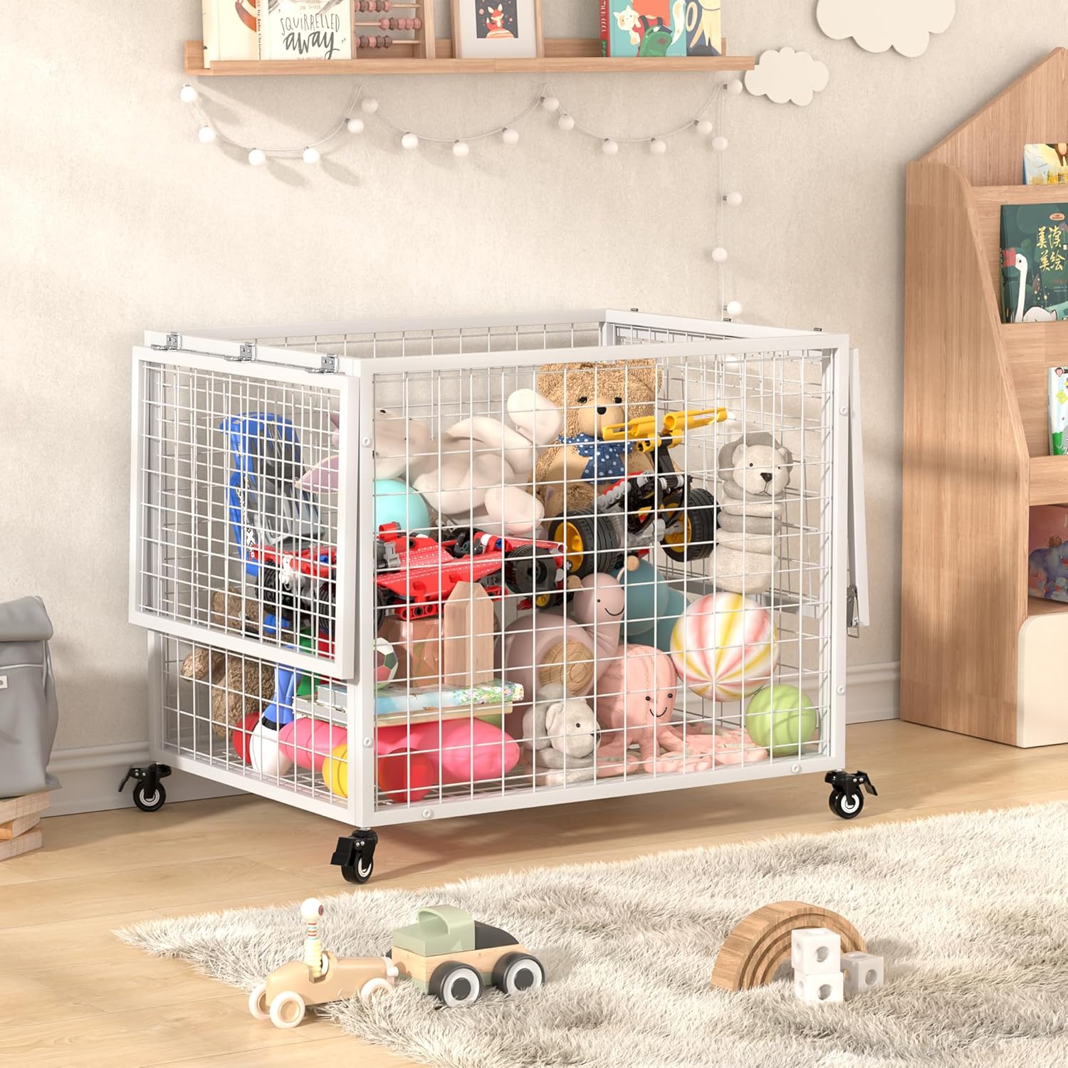 Ball Cart Garage Sports Equipment Basketball Organizer with Lockable Lid, Basketball Storage Bin for Indoor Outdoor, Rolling Exercise Ball Holder for Gym, School, Club