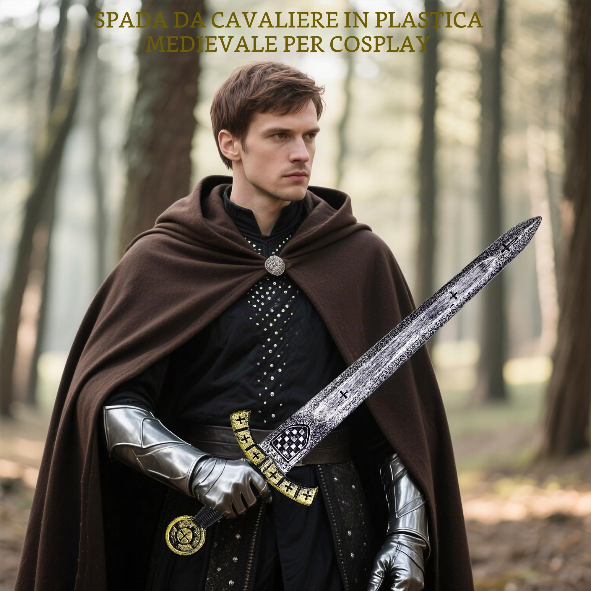 Spada giocattolo medievale crociata spada cavaliere romano guerriero costume puntelli di scena falsi spada di plastica per adulti per carnevale Halloween cosplay (1 pezzo)