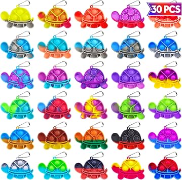Pop Fidget Toys Bulk Its Kids Party Favors 30 Pack Turtle Mini Pop Keychain | Sensory Fidget Toy Small Fidgets for Classroom Prizes for Kids Student Gifts Carnival Birthday Goodie Bag Stuffers Fillers