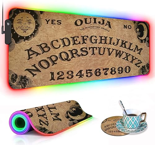 Vista 85 de Alfombrilla de mouse RGB para juegos con posavasos para café, alfombrilla de mouse LED grande XXL, base de goma antideslizante, alfombrilla de mouse