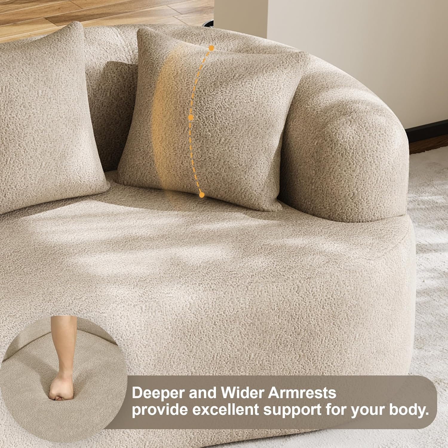 DAMAIFROM 68.5" Loveseat Sofa for Living Room, Modern Luxury Plush Chenille Extra Deep Seat Curved Cloud Floor Couch with 3 Throw Pillows for Small Spaces, No Assembly Needed, Light Brown