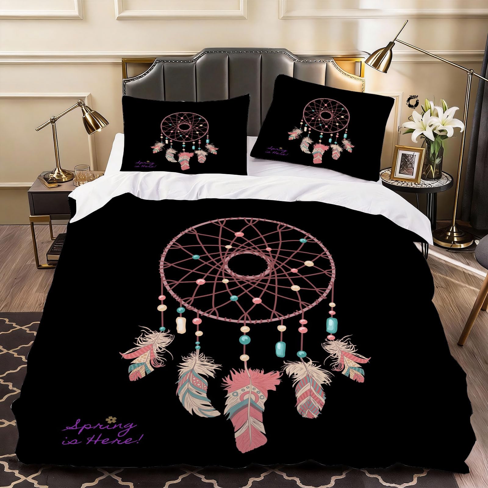 3D Feather Duvet Cover Simple Bedding Super King Bed Set, Soft Microfiber Comforter Cover Printed with Zipper Closure Quilt Coverr 260x220 cm and 2 Pillowcases