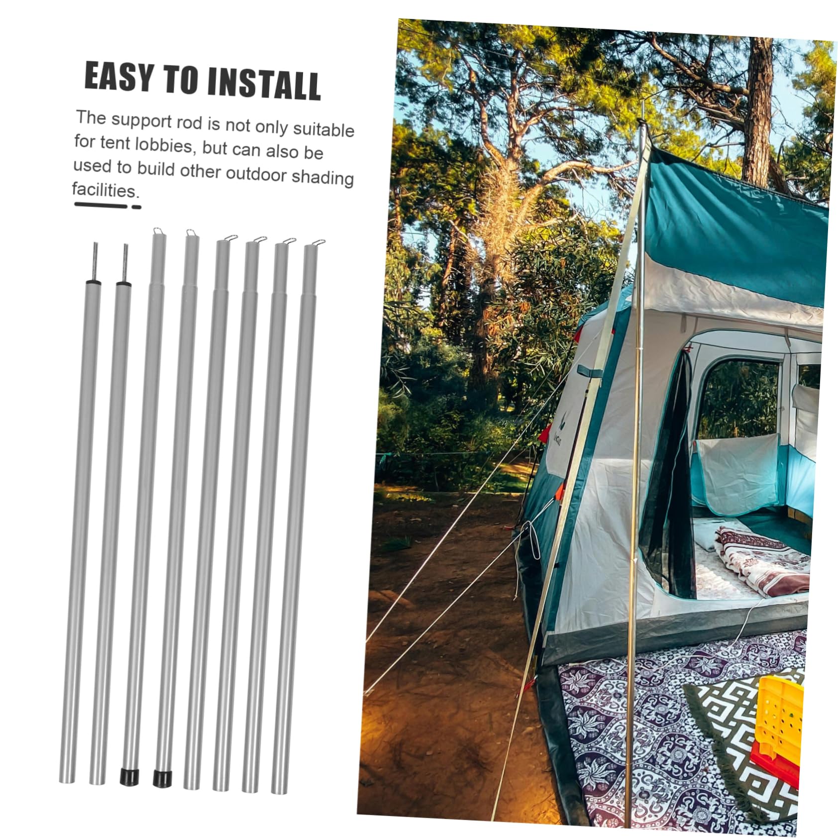 Support de Tente Accessoires de Camping Portable télescopique tiges pôle Ajustable Poteau de Remplacement de Tente piquets de Tente Solides Tige de Tente Le Fer Black