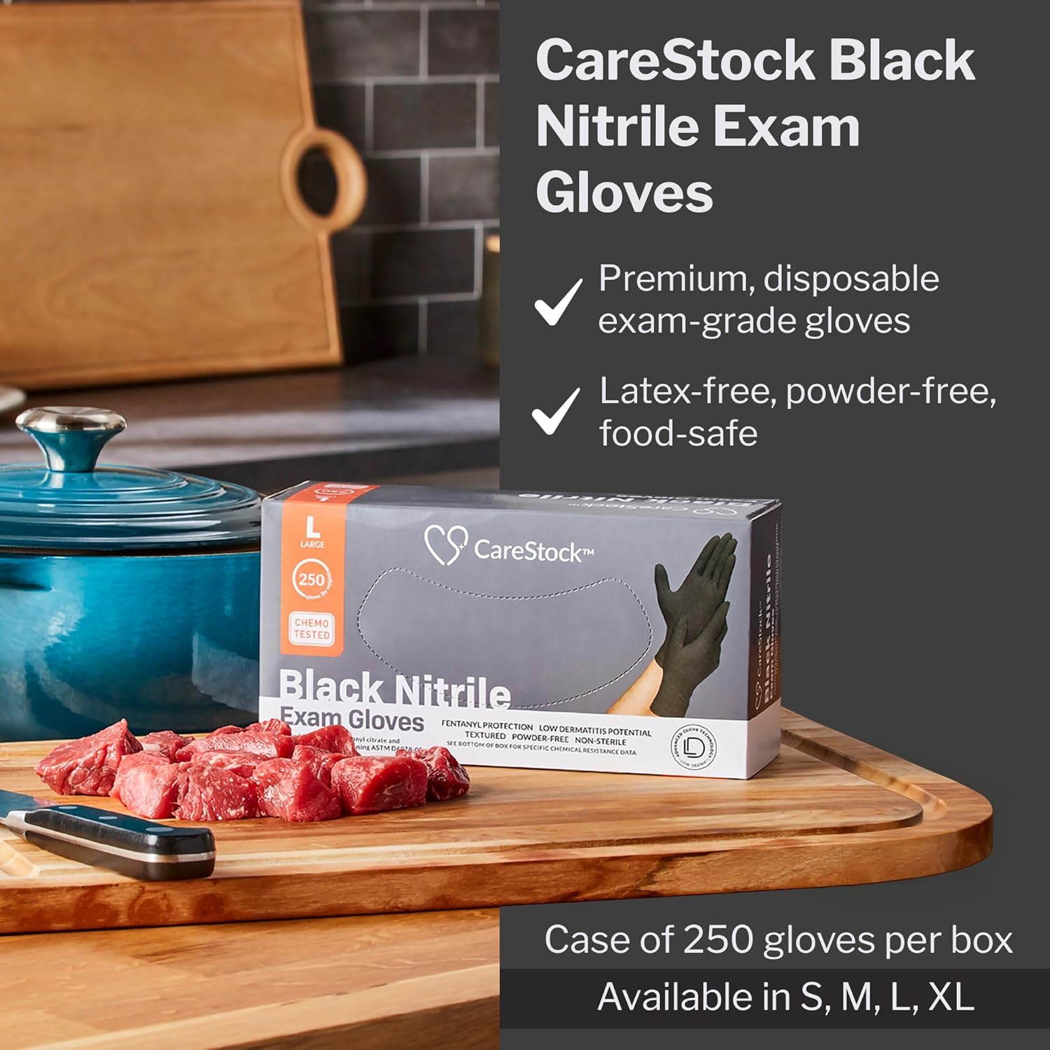 CareStock Black Nitrile Gloves Large [250 Count] – 2 mil Thin Disposable Latex-Free Exam Gloves for Medical, Cleaning, Cooking, Food Prep – Ultra-Strong with Slip-Resistant Textured Grip