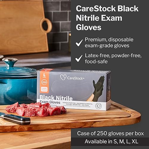 Miniatura 14 de CareStock Guantes negros de nitrilo medianos [250 unidades] – Guantes de examen desechables sin látex de 2 mil delgados para médicos, limpieza