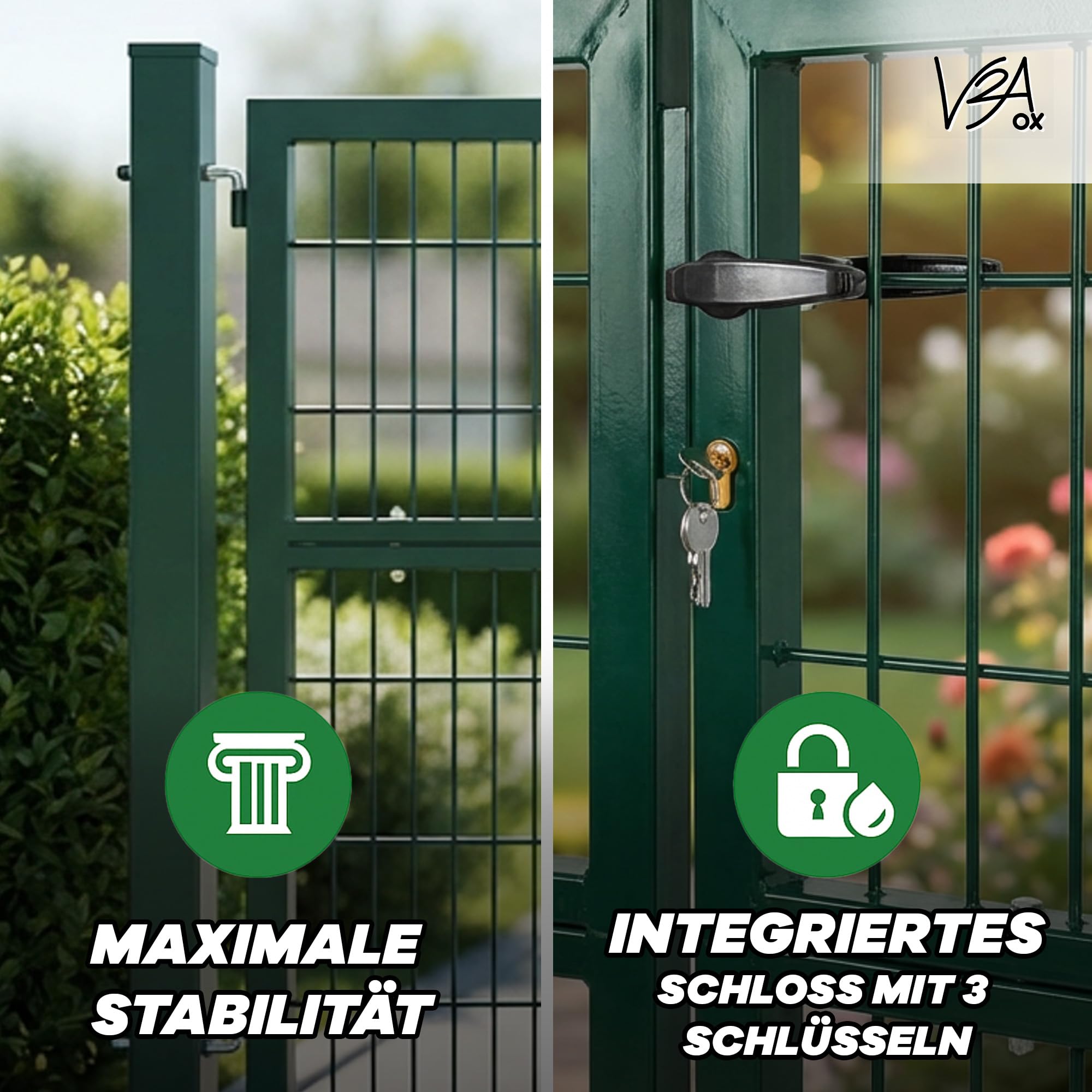 Gartentor Tor Gartenzaun Zaun 300x160 cm Doppelflügelig Gartentür aus Metall für Stabmattenzaun Abschließbar inkl. Pfosten Grün