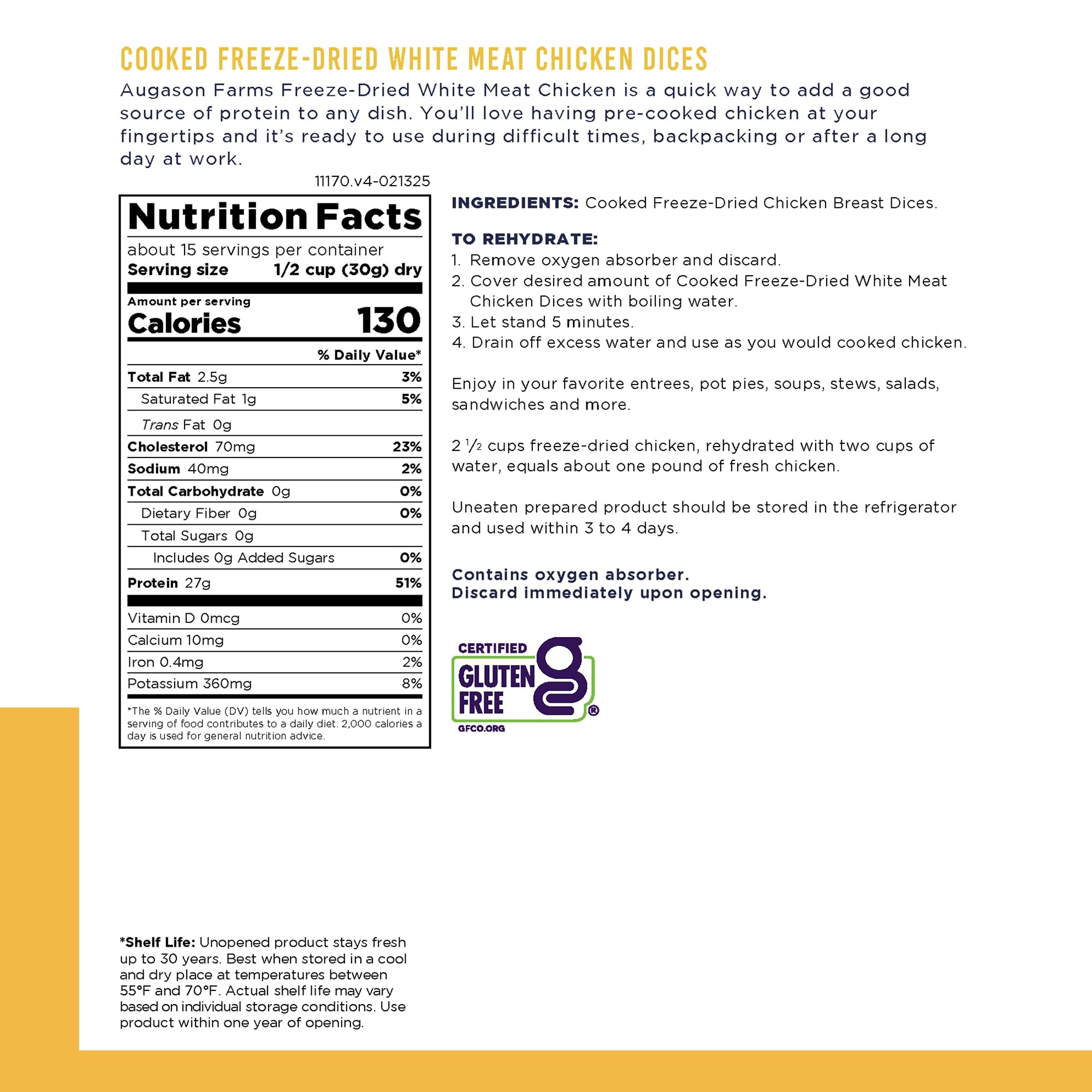 Augason Farms Freeze Dried Chicken Breast Chunks #10 Can, 16 oz by Augason Farms – Ansicht 2