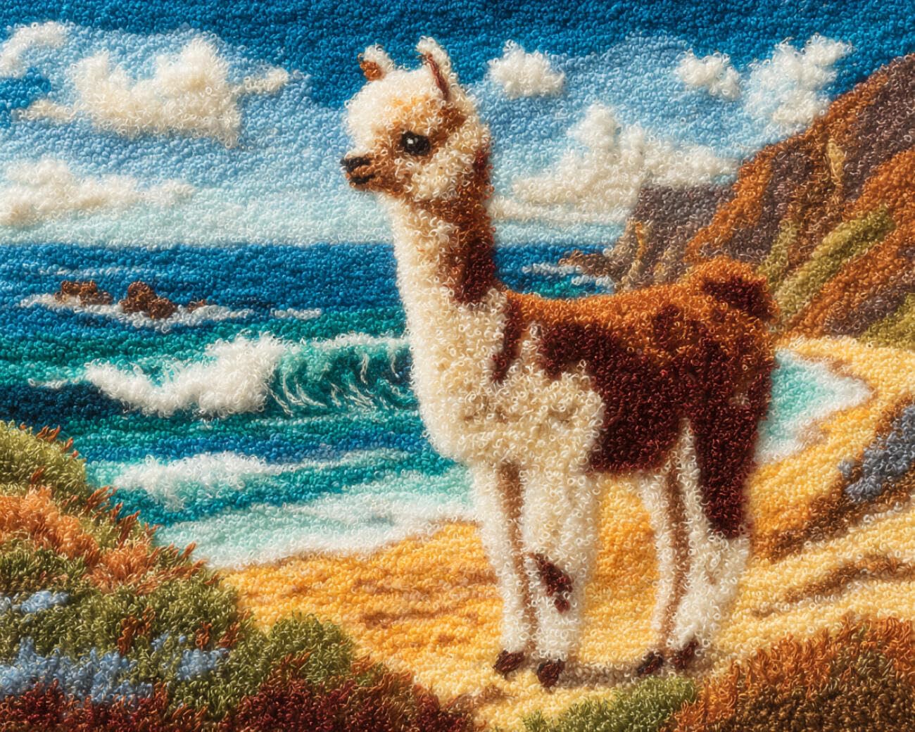 AMBATTERY Latch Hook Kits Carpet Cartoon Alpaca 85x115cm
