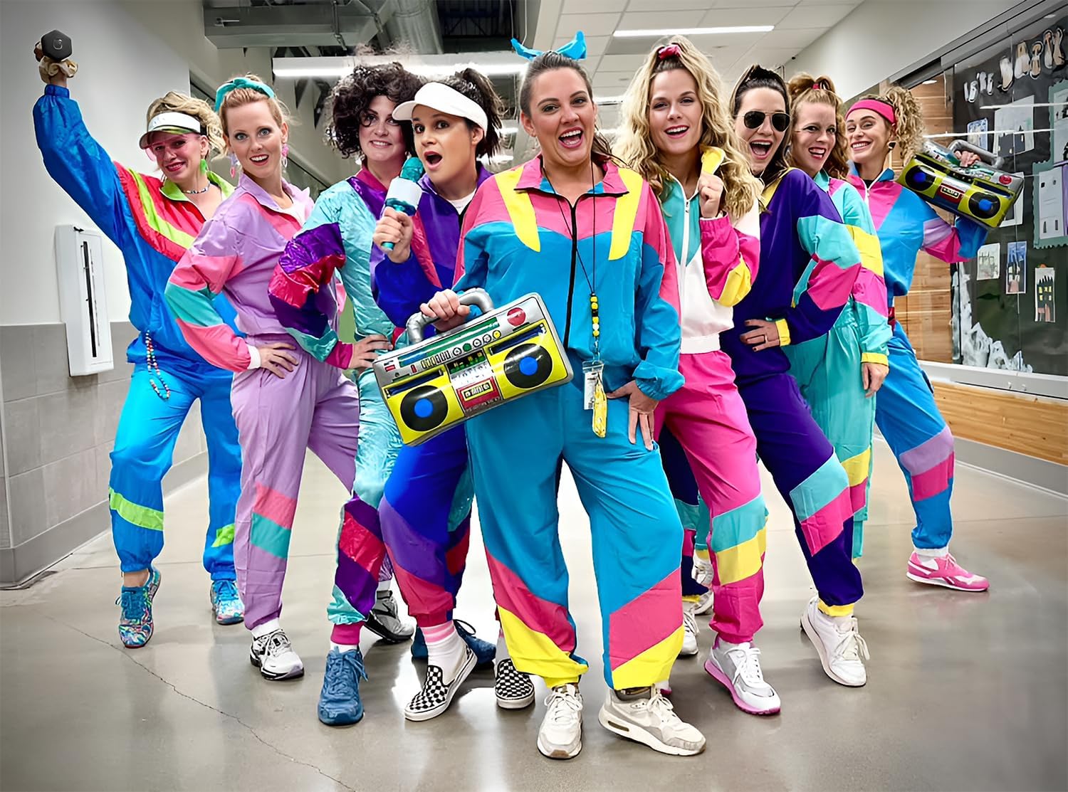 ZDT Women's Color Block 80s 90s Outfit 2 Piece Costume Zip Up Windbreaker Track Suits Set New - Image 6