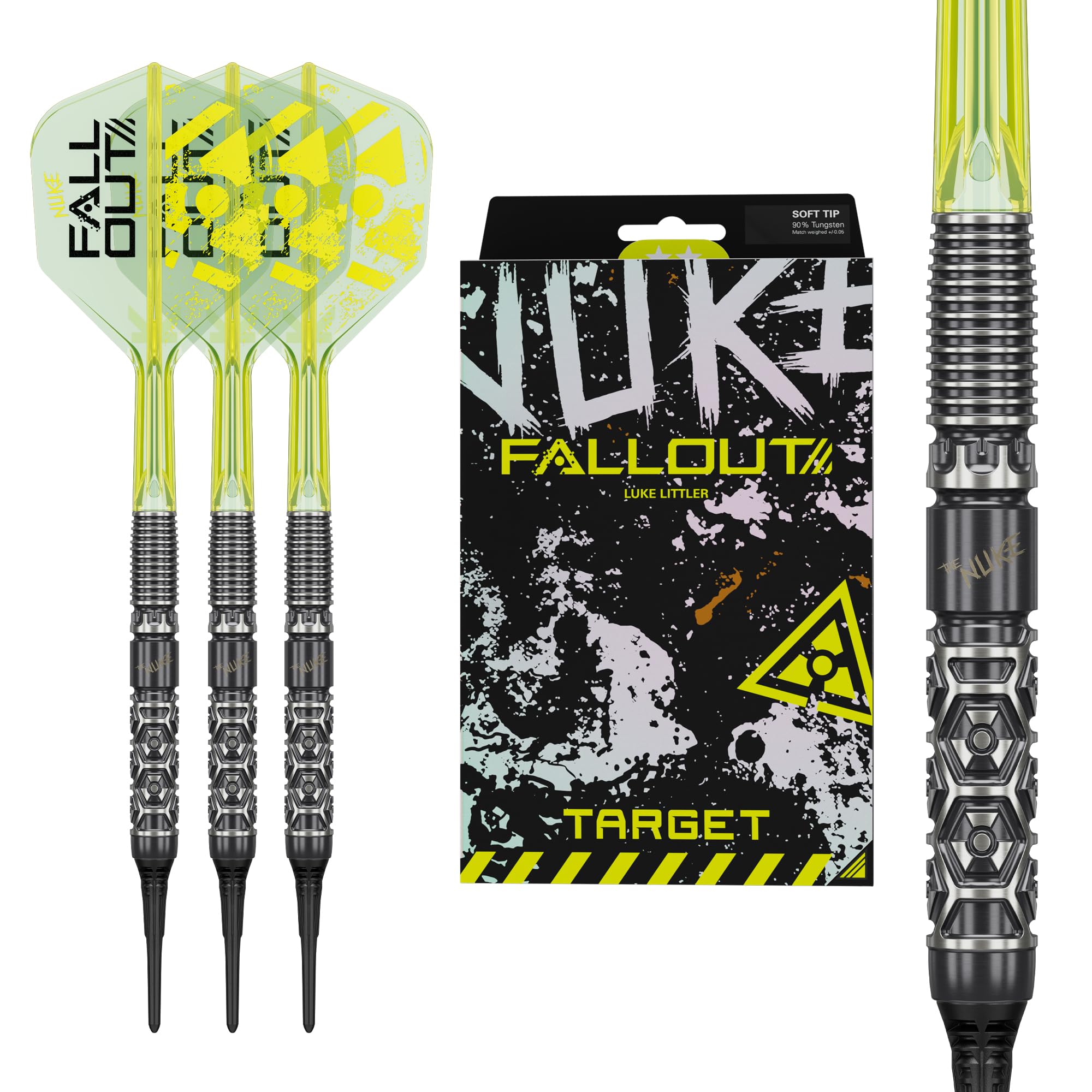 Target Darts Luke Littler Fallout 90% Tungsteno Punta Morbida Dart Set, 19G
