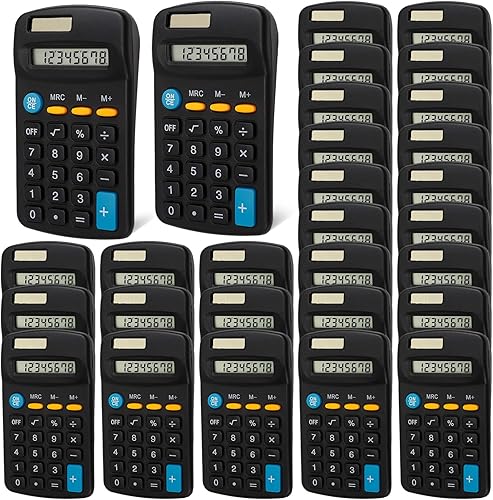 Paquete de 24 calculadoras de bolsillo, mini, calculadoras de escritorio de doble potencia con batería solar, calculadora básica de pantalla de 8