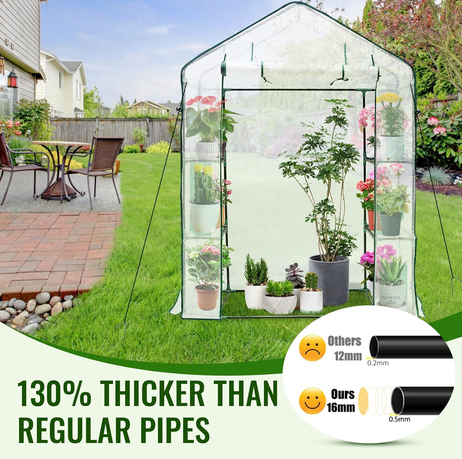 Greengro Greenhouse, 28 x 57 x 76'' Greenhouses for Outdoors, Small Green House with Screen Windows, 3 Tiers 4 Shelves, Durable PE Cover, Plastic Portable Walk in Greenhouses for Outside Indoor, White