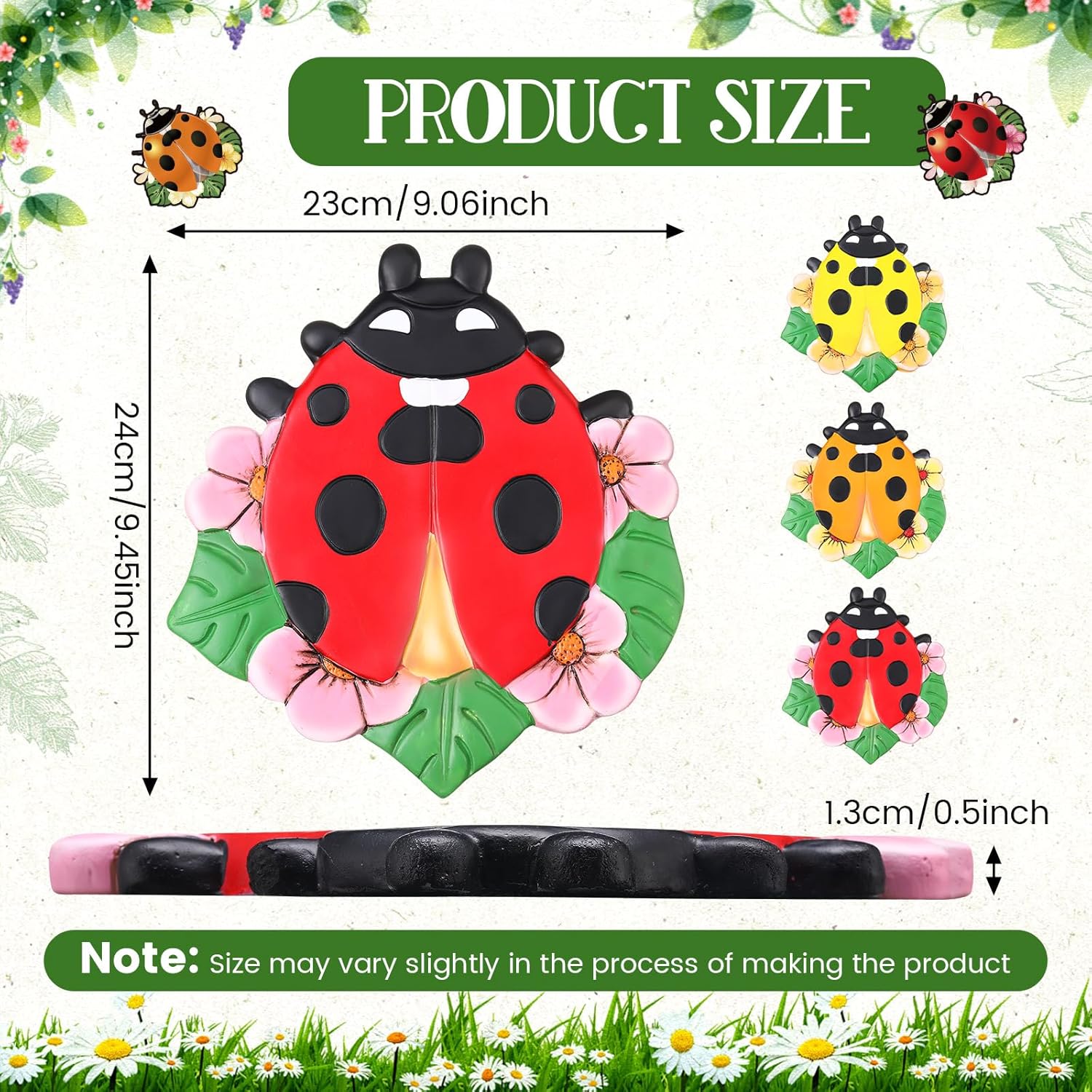 Yalikop 3 Pcs Ladybug Stepping Stones Resin 7-10inch Decorative Stepping Stone Ladybug Outdoor Garden Decorations for Garden Patio Walkway Sculpture Yard Art