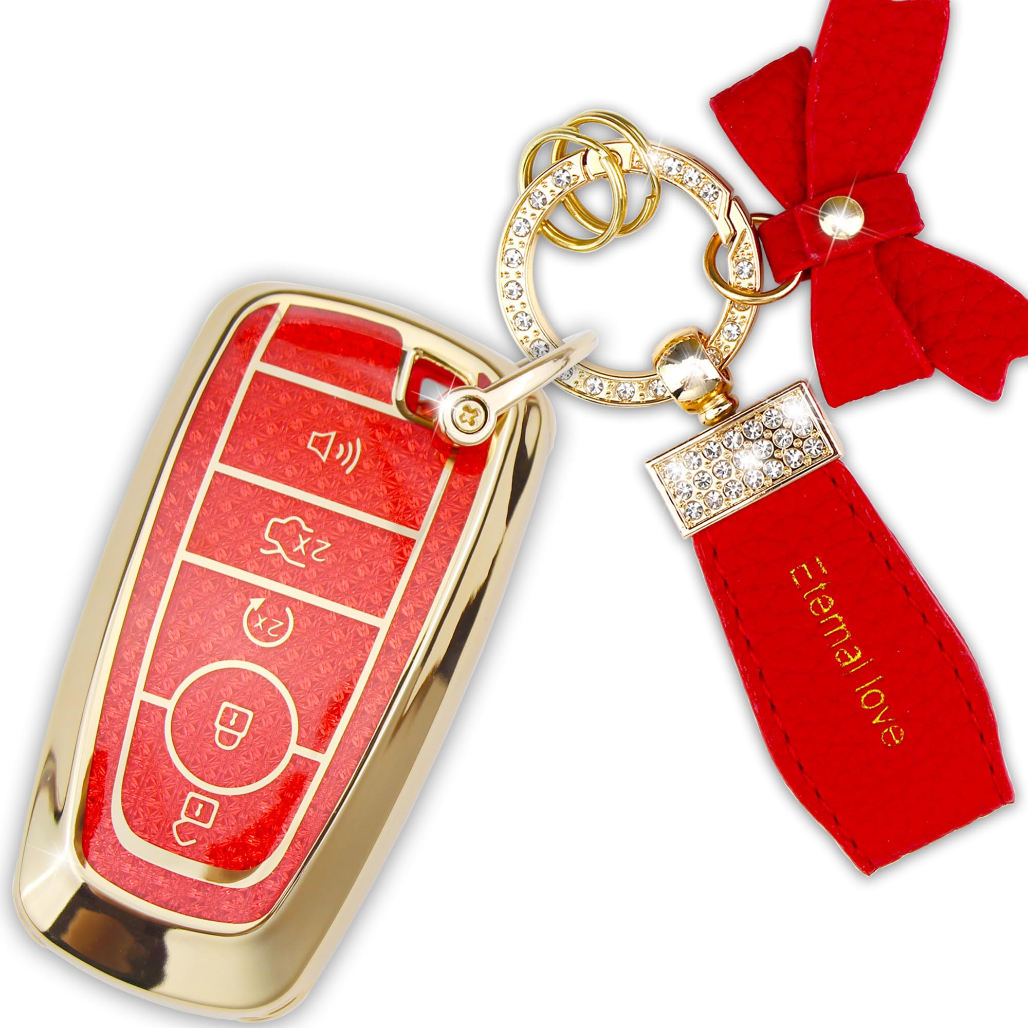 Simocky Key Fob Cover with Diamond Keychain, Compatible with Ford Explorer Fusion Edge Expedition F150 F250 F350 F450 F550 Maverick Mustang Car Key