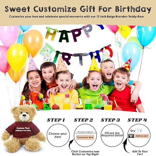 Miniatura 9 de Oso de peluche Brandon beige personalizado de 12 pulgadas, oso de peluche personalizado, gran regalo para San Valentín, graduación, cumpleaños, día