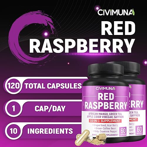 Miniatura 2 de Cápsulas de frambuesa roja de 5050 mg - Frambuesa roja, semilla de mango africano, hojas de té verde - Suministro para 4 meses