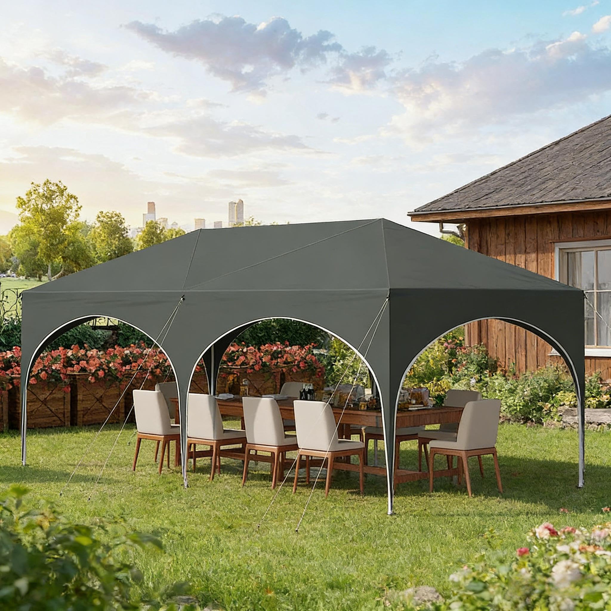 Carport - Tienda de campaña de 4 x 6 m, resistente al agua y a los rayos UV, estructura de acero estable para coches, SUV y caravanas, ideal para patio, terraza, comercial y puesto de mercado