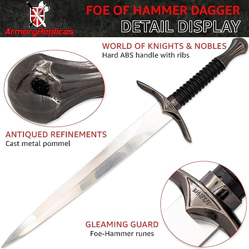 Miniatura 2 de Armory Replicas - Daga medieval de acero inoxidable de enemigo del martillo - Disfraz inspirado en la película Reenatcment Daga de utilería con