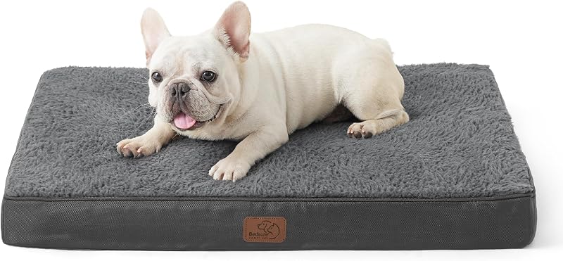 Almofada para Cama de Cães Bedsure com Espuma em Caixa de Ovos e Sherpa, Cinza-Escuro, 76,2 x 50,8 x 7,62 cm