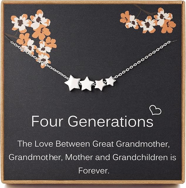 Four Generations Necklace for Great Grandma, Sterling Silver Four Star Necklace, Grandma Birthday Jewellery Gifts from Grandchildren, Mother's Day Gift for Women