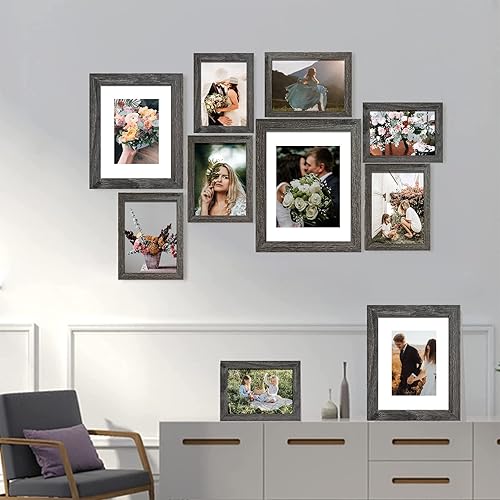 Vista 13 de SESEAT Juego de 10 marcos de fotos con collage de marcos de pared de 11 x 14, 8 x 10, 5 x 7, 4 x 6 pulgadas, en 3 acabados diferentes, juego de 10