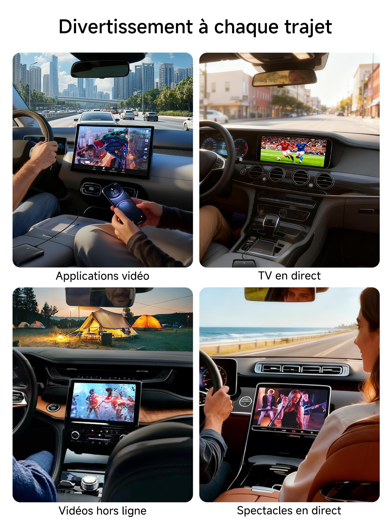Adaptateur CarPlay sans Fil Android Auto, Boîtier AI Vidéo Auto 3-en-1 pour CP/AA Filaire OEM, 4G+32G, Double Wi-FI & Hub IoT Bluetooth, pour Netflix/Youtube/TikTok/Carte TF, CB4B