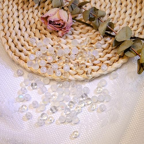 Vista 4 de Cuentas de cristal, 100 cuentas redondas de 0.315 pulgadas, lámpara mixta de grietas, cristal aurora, cuentas espaciadoras de piedras preciosas mate