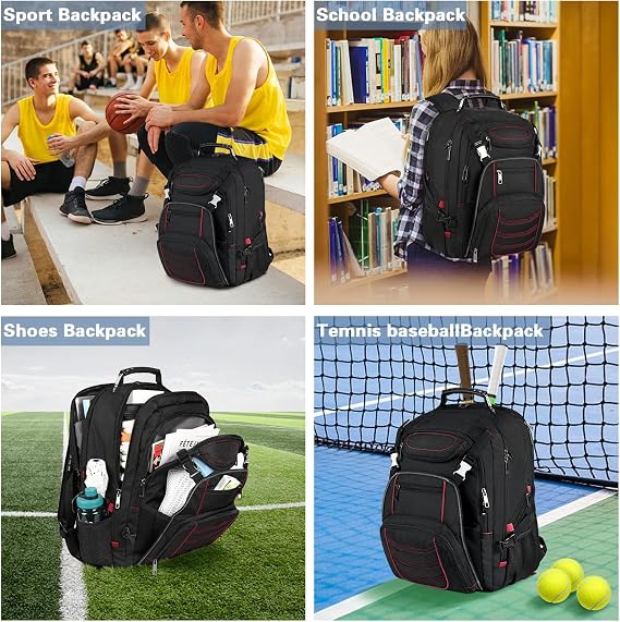 SINVICKO 18.4 Inch Laptop Backpack, Extra Large Travel Backpack, Large Capacity, Heavy Duty Laptop Backpack, Rfid 18.4 Red, 84W x 72H, Travel Backpacks