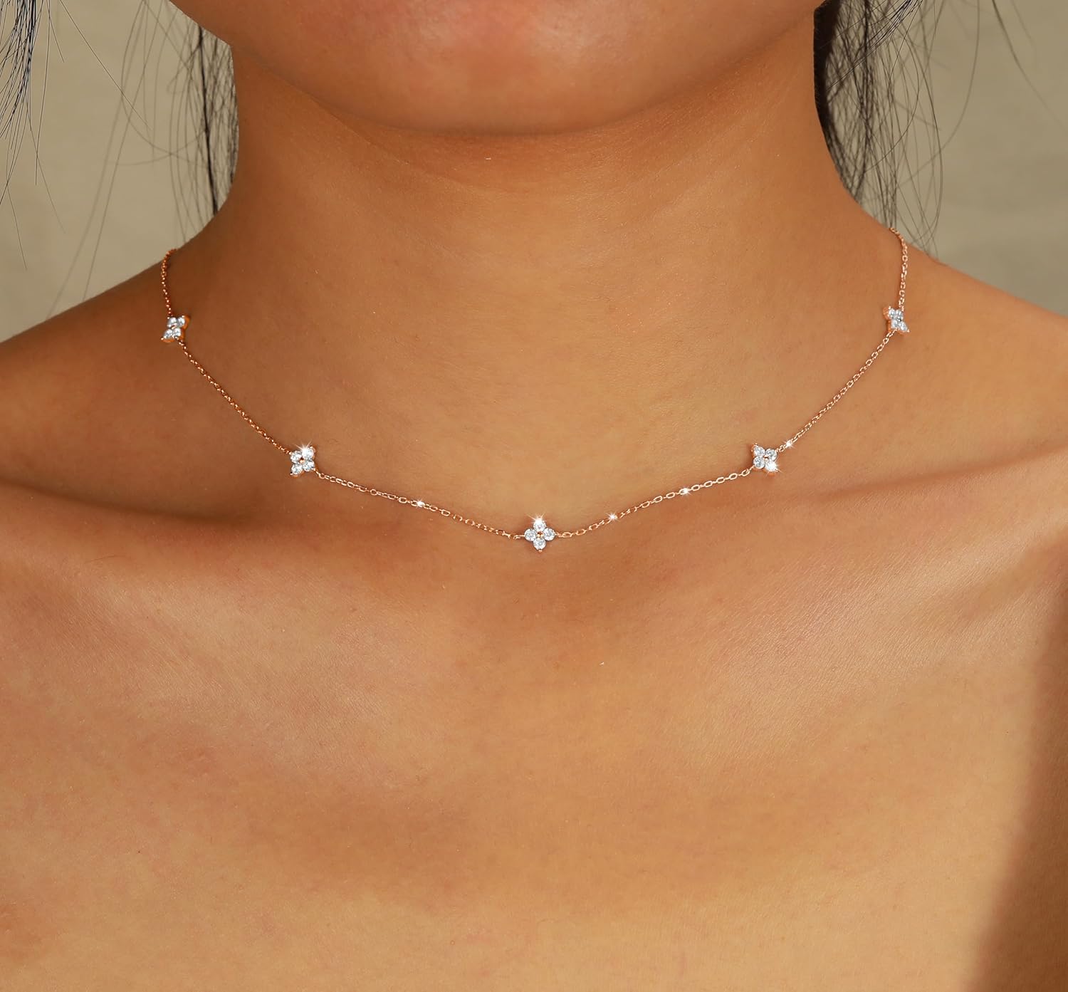 XAYAH Valentine Gifts Dainty Lucky Leaf Necklace for Women 925 Sterling Silver Trendy 14K Gold Plated Cute White CZ Flowers Pendant Choker Necklaces to Daughter Mom Stackable Chain Wedding Prom Brides Jewelry - Image 2