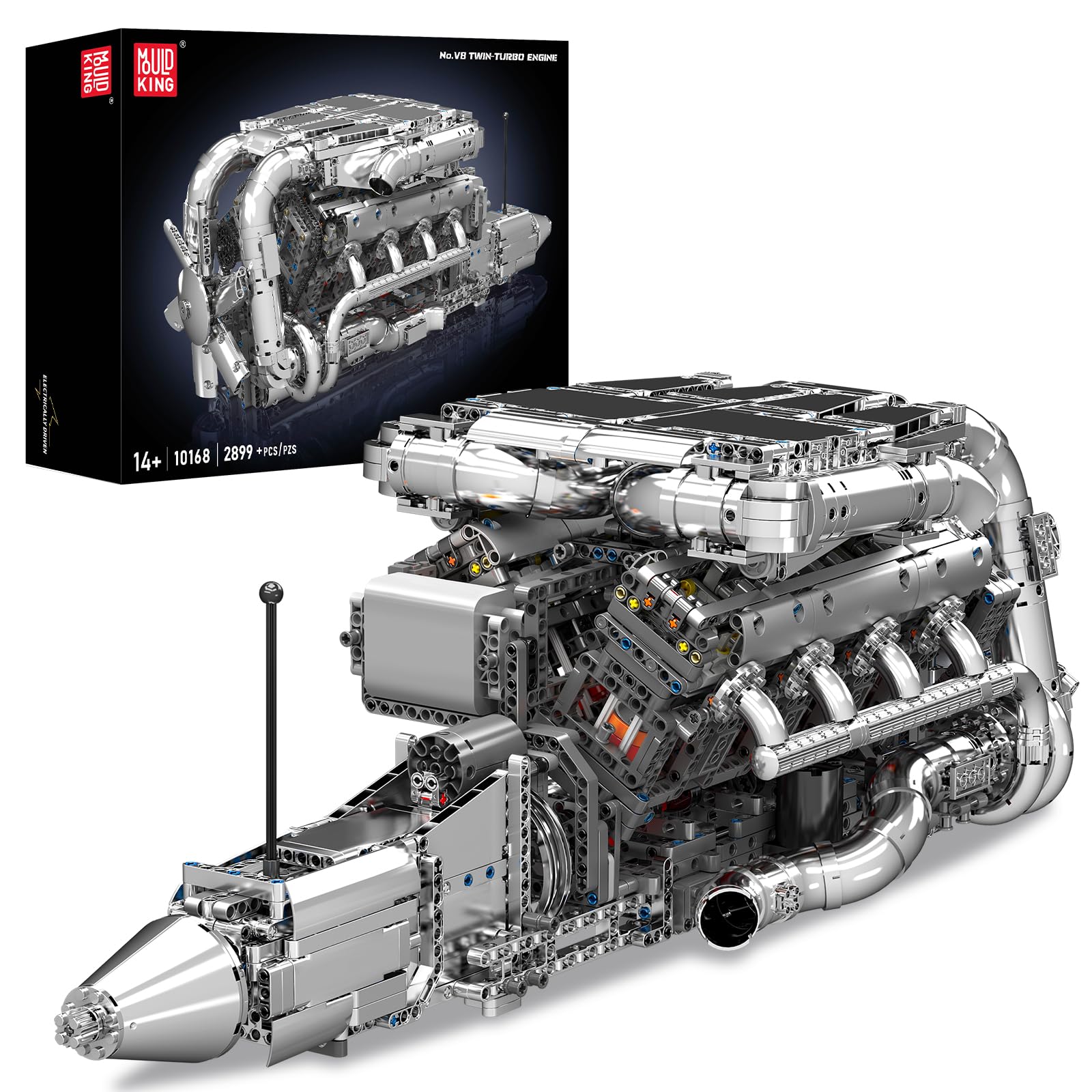Mould King 10168 Technik V8 Motor, 2899 Teile High-Tech Doppel-Turbo-Motor Modell, Groß V8-Zylinder Motorblock Klemmbausteine Bauset