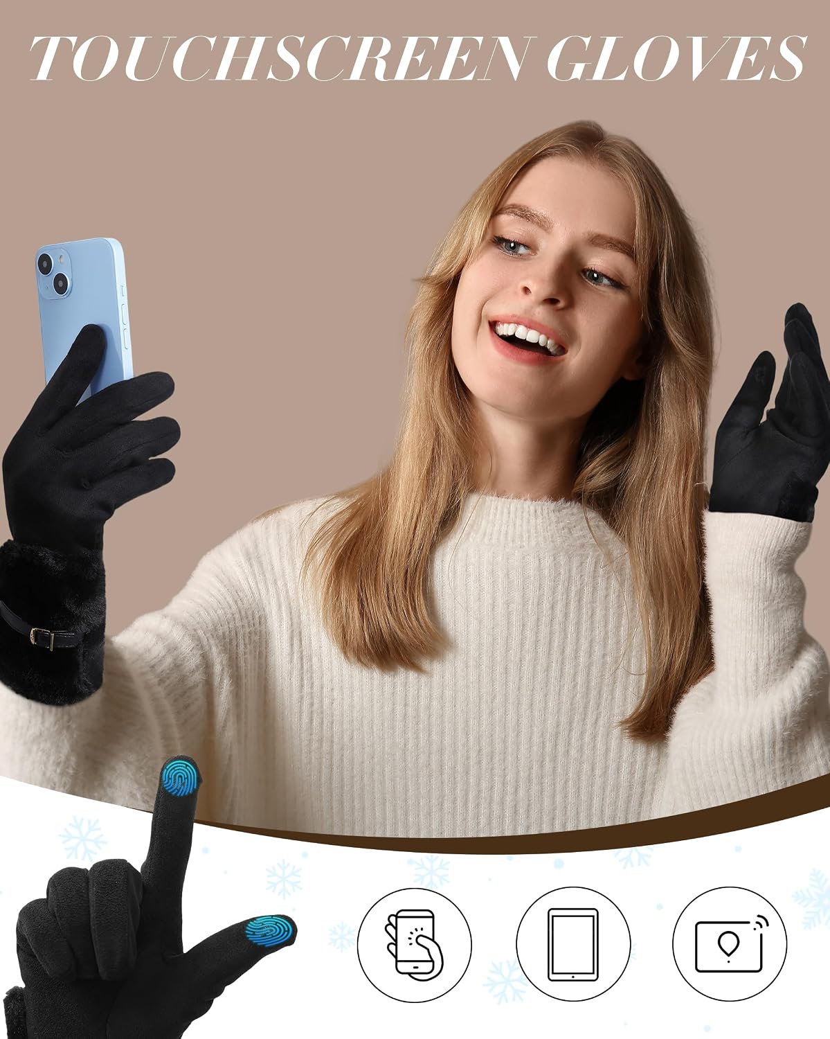 Winter Gloves for Women - Warm Winter Gloves with touchscreen fingers, Suede Gloves Women for Cold Weather