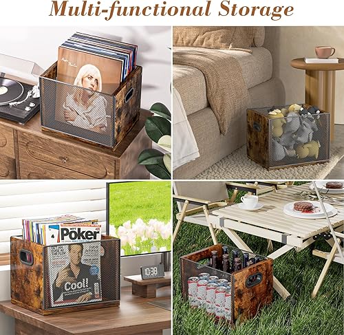 Miniatura 5 de Caja de almacenamiento de discos de vinilo, soporte para discos de cubo, almacenamiento de más de 70 discos, organizador de discos de almacenamiento