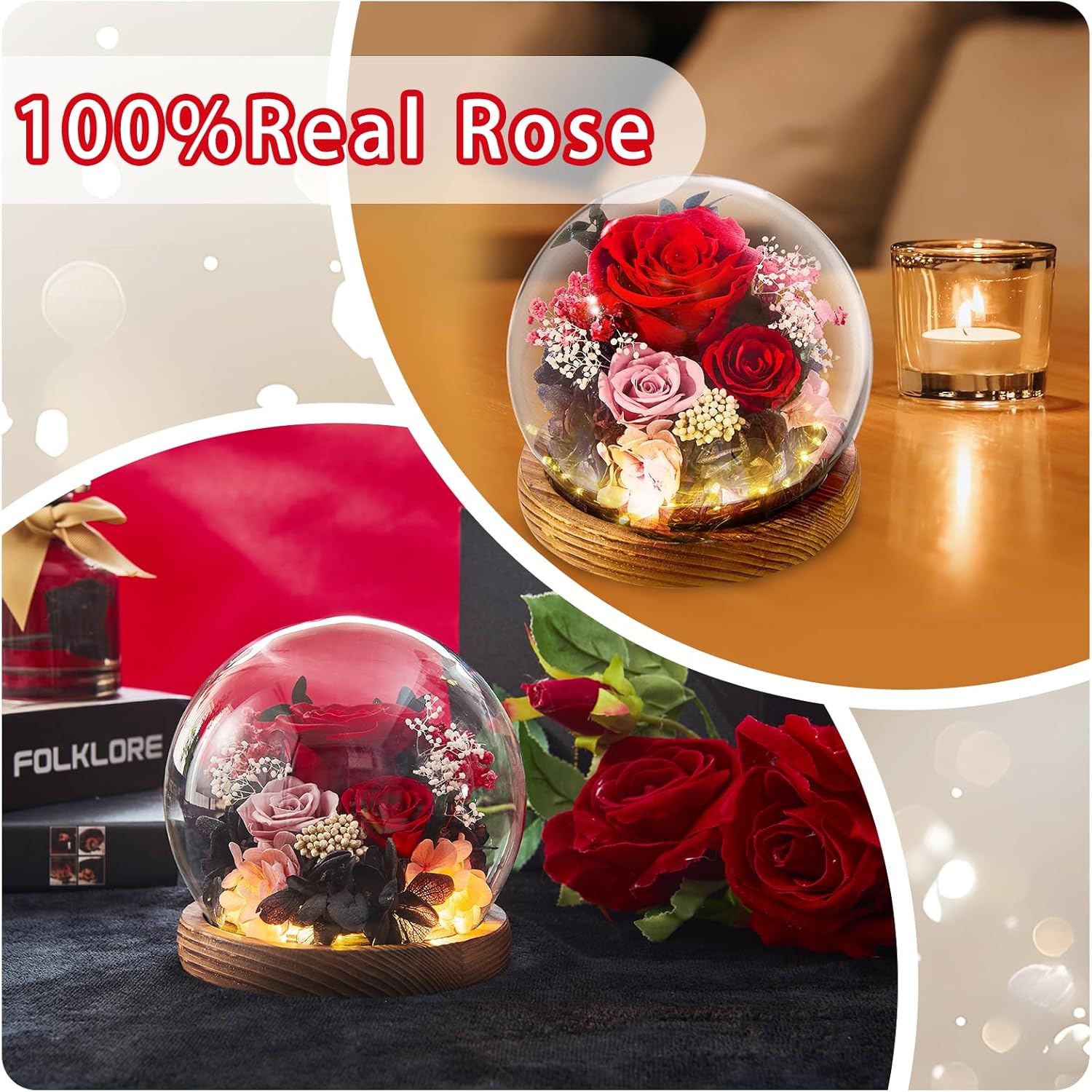 Forever Flowers Gifts Mom .Birthday Gifts for Women, Preserved Flowers in Glass Fresh Flowers for Delivery Prime red Roses for Grandma Sister Daughter - Image 2