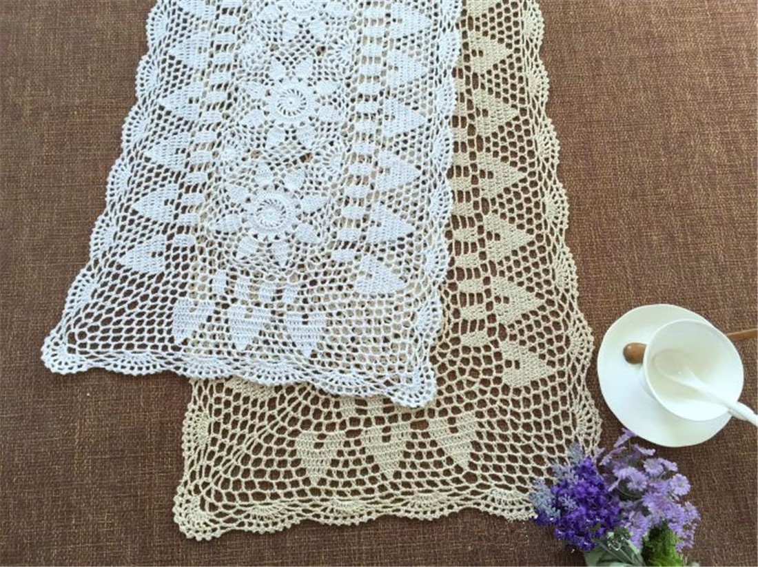 vanyear Rustic Dresser Scarfs Floral Crochet Table Runner Vintage White Cotton Lace Rectangular 5x31.5inches : Home & Kitchen