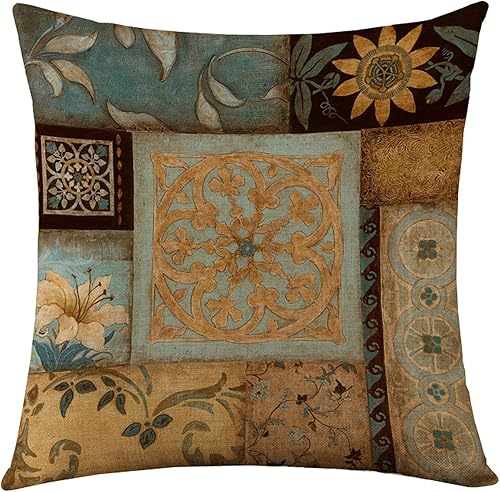 Miniatura 4 de WOMHOPE Juego de 4 fundas de almohada decorativas con diseño de mandala bohemio, fundas de cojín de arpillera de 18 x 18 pulgadas para sofá, cama,