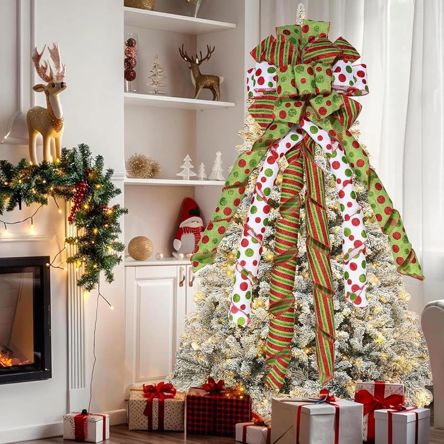 High Heel Christmas Tree Topper Bow | Large Decorative Bows Ornament - Home Decor, Wreath Bow Ornament with Long Streamers for Wreath Garland High Heel