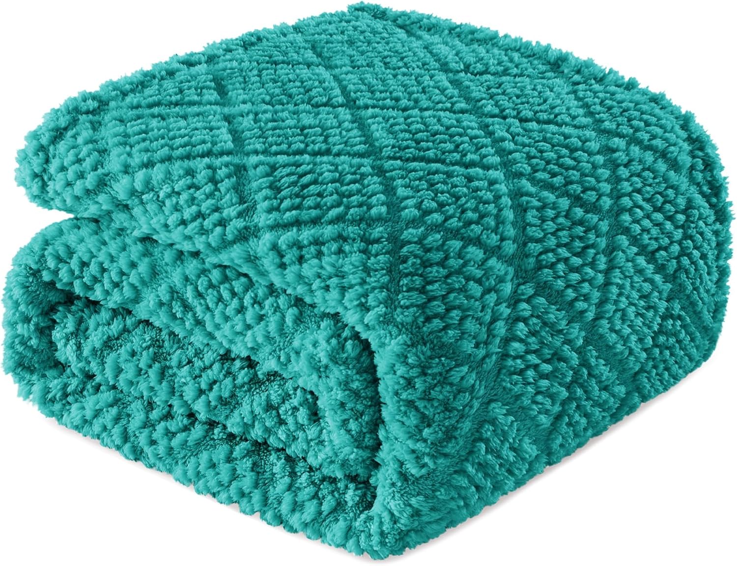 Whale Flotilla Fuzzy Fleece Throw Blanket for Couch, Bed, Soft Fluffy Jacquard Waffle Blankets for All Season, Lightweight and Warm, 50x60 Inch, Teal - Image 2